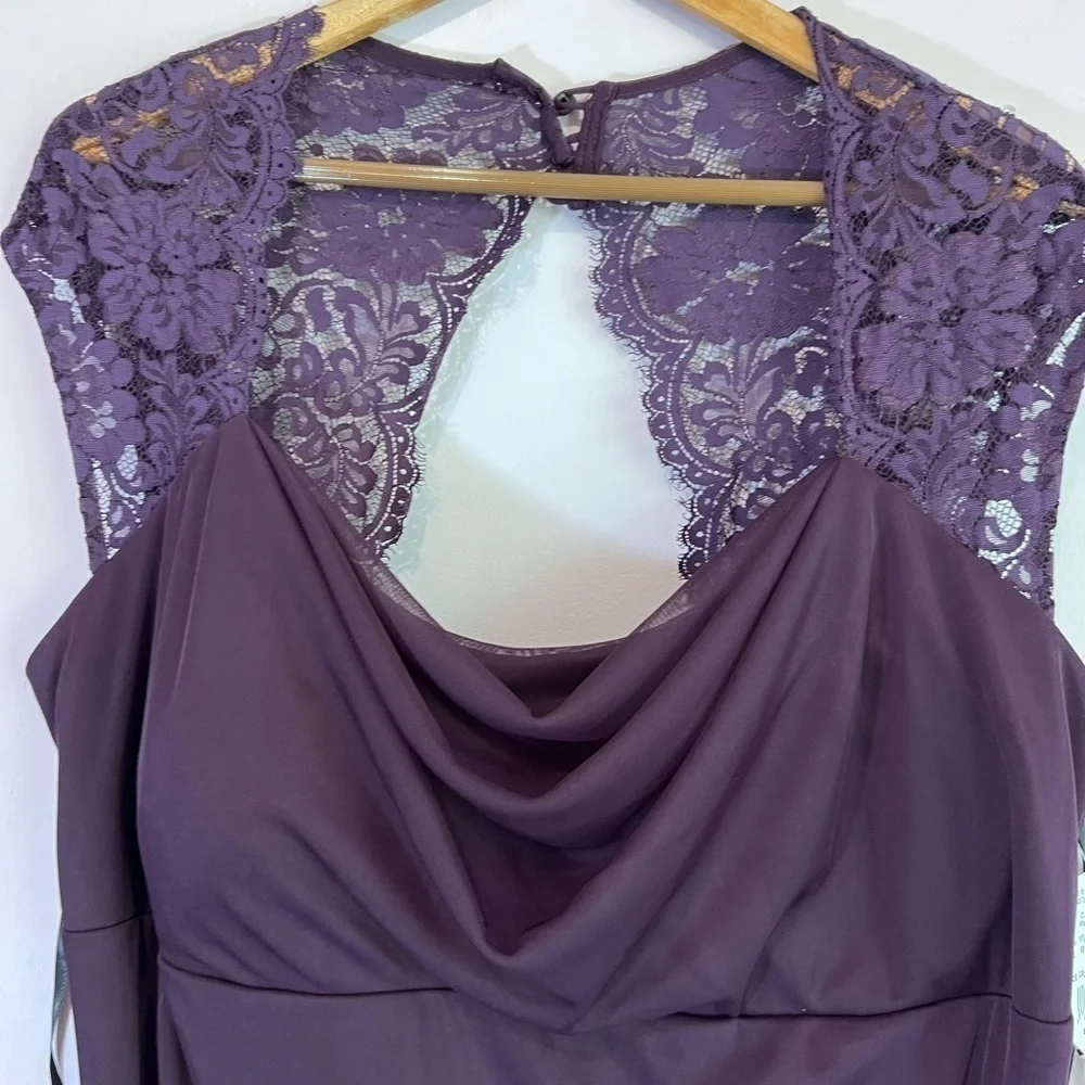NWT David's Bridal XSCAPE Woman Joanna Chen Purple Lace Shoulder Drape Dress 18 - Picture 4 of 16